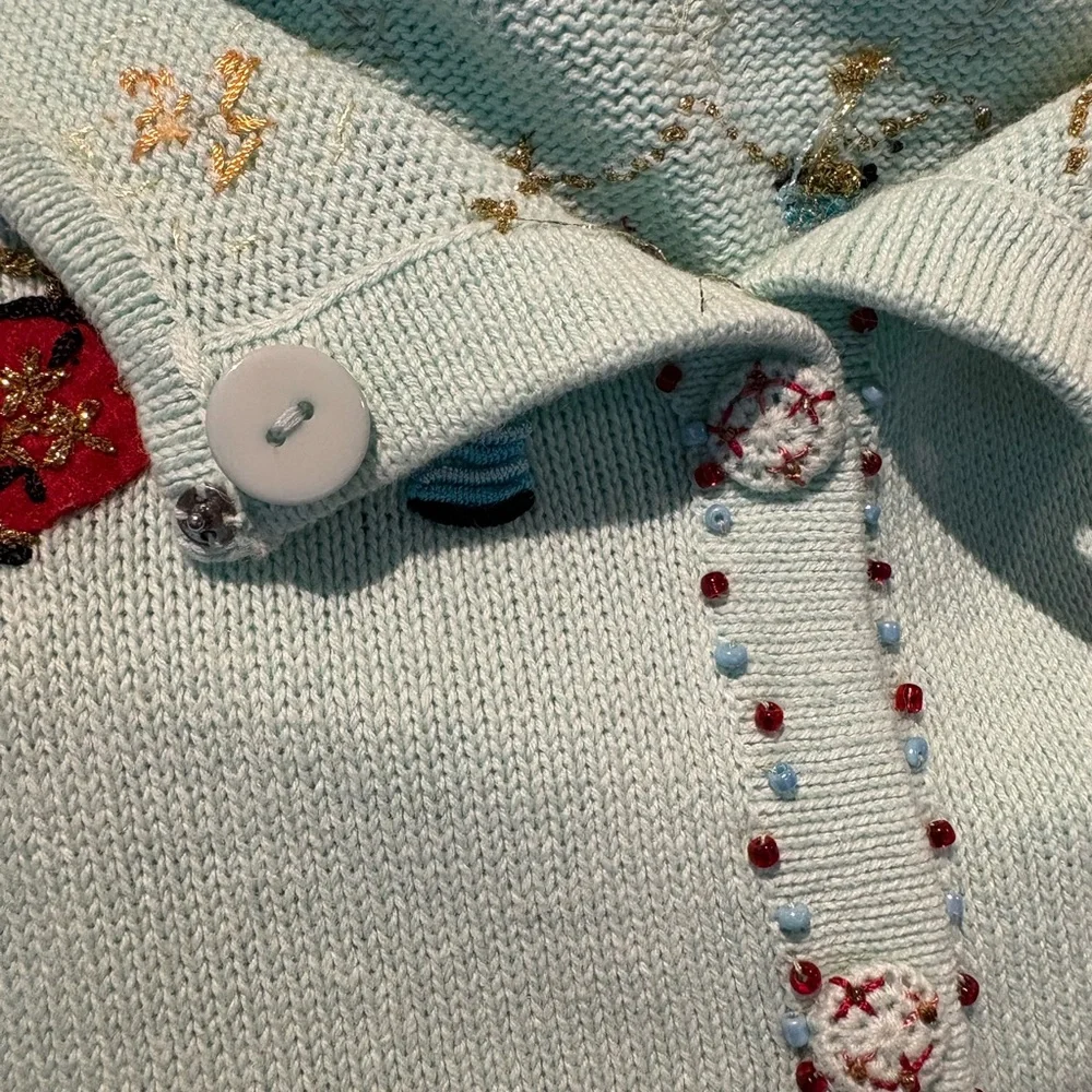 NWT Storybook Knits 2X Lt Blue Luau Hula Girl Embroidered Short Sleeve Cardigan - Picture 15 of 16